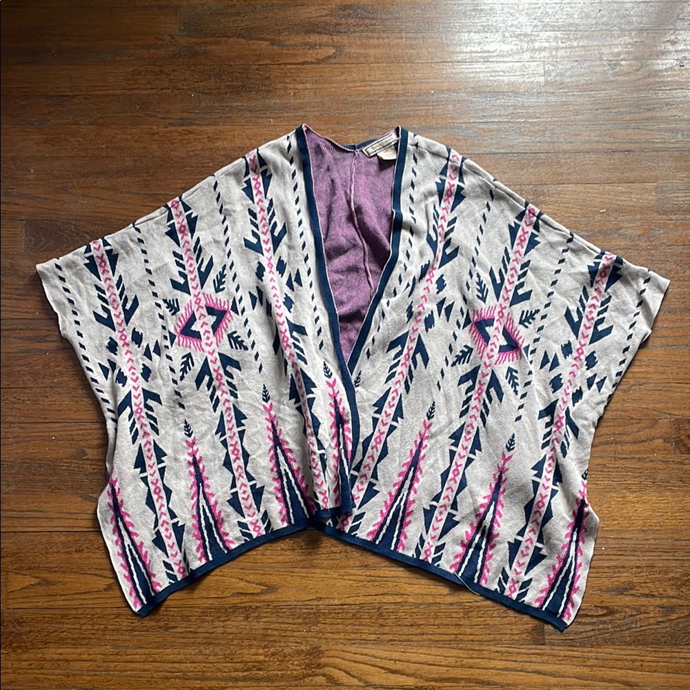 Flying Tomato Open Front Aztec Knit Poncho
